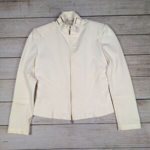 St John Sport by Marie Gray Jacket P Ivory Gold Trim Zip Up motorcross style‎